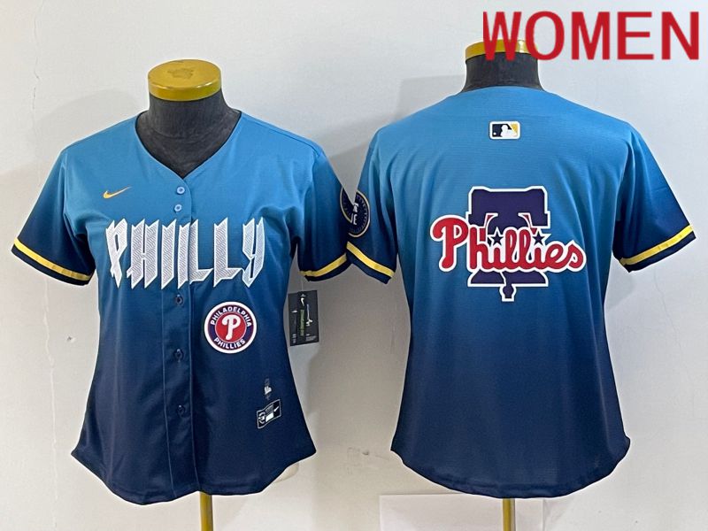 Women Philadelphia Phillies Blank Blue City Edition Nike 2024 MLB Jersey style 6->women mlb jersey->Women Jersey